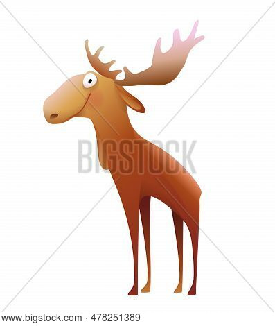 Silly And Funny Moose Or Elk From The Forest. Cute Animal Character Design For Kids, Mascot For Chil