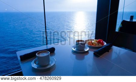 Dining Room Buffet Aboard The Abstract Luxury Cruise Ship.