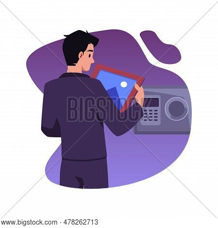 Special Agent Breaks Open A Safe With Secret Documents, Flat Vector Isolated.