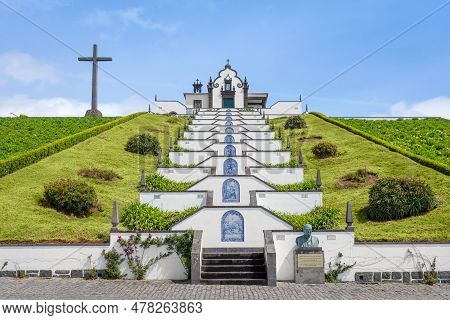Vila Franca Do Campo, Azores, Portugal -  May 21, 2018: Ermida De Nossa Senhora Da Paz - White Chape