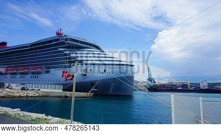 Marseille, France - May 29, 2023: View Of The Virgin Voyages Cruise Ship Valiant Lady Calling At The
