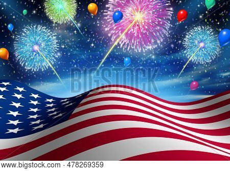 Fourth Of July And Independence Day In The United States Celebration With The American Flag And Fire