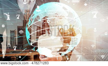 Future Building Construction And Inventive Engineering Project Concept With Hud Hologram Graphic Des