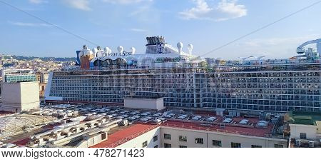 Naples, Italy - May 27, 2023: The New Cruise Ship Odyssey Of The Seas By Royal Caribbean Docked At C