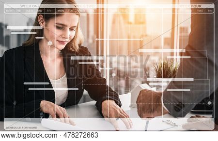 Project Management Schedule For Business Planning. Modern Graphic Interface Showing Timeline Of Each