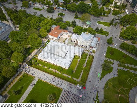 Sultan Ahmet Turbesi Tomb Aerial View Next To Blue Mosque In Sultanahmet In Historic City Of Istanbu