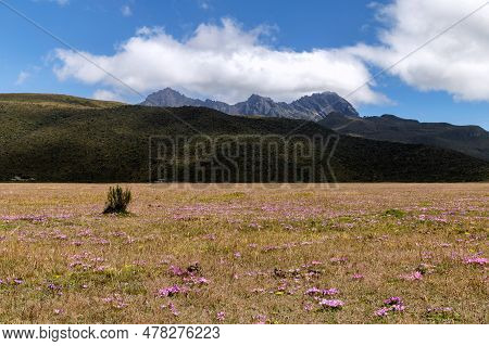 Rumiñahui Volcano. A Rocky Volcano That Only Preserves A Small Portion Of Its Original Size, With Be