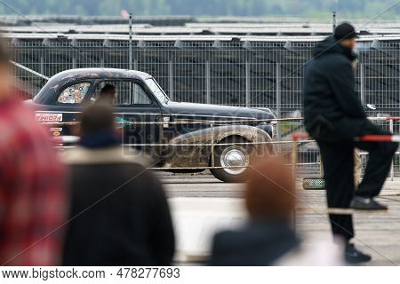 Finowfurt, Germany - May 06, 2023: The Hot Rod On Based Chevrolet Special Deluxe On The Pitlane. Rac