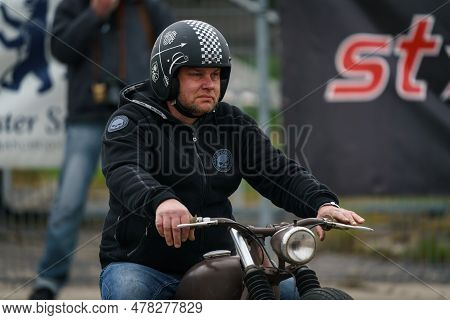 Finowfurt, Germany - May 06, 2023: Portrait Of Motorcyclist On The Pitlane. Race Festival 2023. Seas