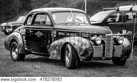 Finowfurt, Germany - May 06, 2023: The Full-size Car Oldsmobile 66 Special Business Coupe, 1939. Bla