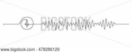 One Continuous Line Drawing Of Music Player Soundbar With Microphone Button. Record Audio And Sound 