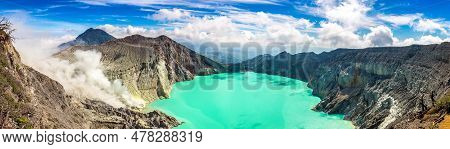 Panorama Of  Crater Of Active Volcano Ijen, Java Island, Indonesia