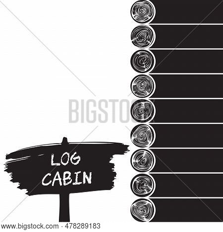 Vector Illustration With Log House Wall - Log Cabin