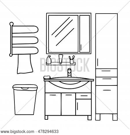 Elements For Bathroom Interior. Bathroom Interior Vector.