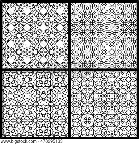 Mashrabiya Arabesque Arabic Window Islamic Seamless Pattern. Arabian Lattice, Grid Fabric Print Or B