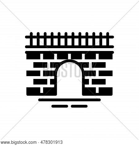 Black Solid Icon For Canal Fosse Aqueduct Conduit Landmark Building Bridge Viaduct