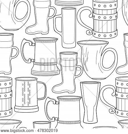 Vector Line Art Seamless Pattern Alcohol Glasses. Vector Illustration