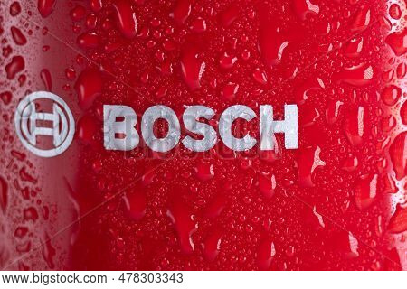 Tyumen, Russia-june 14, 2023: Bosch Logo Close Up Macro. Bosch Is A Multinational Engineering And El