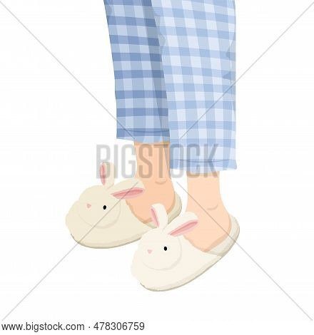 Pajama And Slippers Concept. Sleepwear For Rest And Relax. Comfort And Coziness In Apartment, Casual