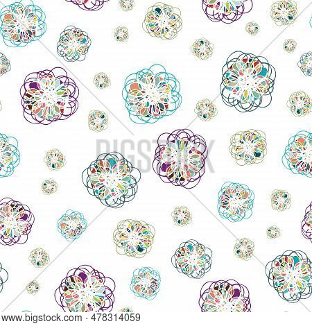 Abstract Tropical Flower Vector Seamless Pattern Background. Modern Scribble Effect Style Multicolor