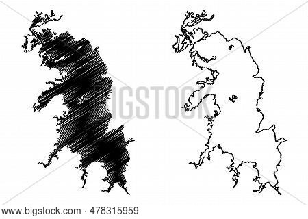 Lake Hugo Reservoir (united States Of America, North America, Us, Usa, Oklahoma) Map Vector Illustra