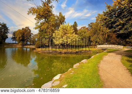 Autumn Park In The Town Cesis, Latvia