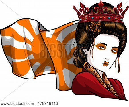 Vectori Illustration Of Queen Of The Geisha With Risin Sun Flag