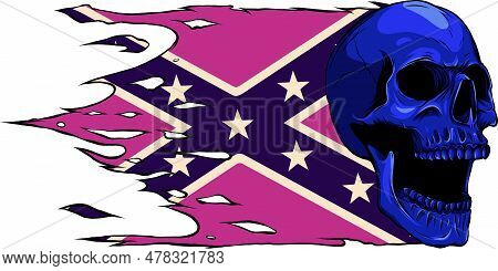 Human Skull With Confederation Flag Isolated On White Background