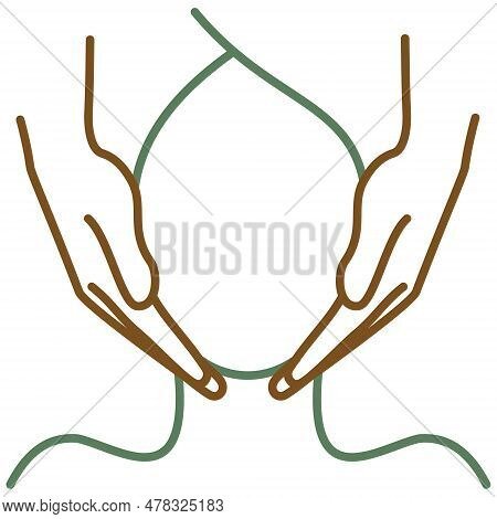 Two Hands Massaging Another Person Head. Vector Bicolor Outline Icon Of The Face Massage Isolated On