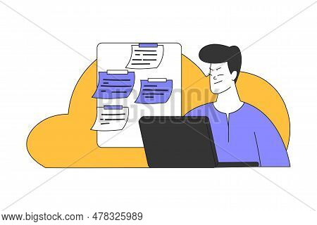 Young Man At Laptop Multitasking Accomplishing Task Having Deadline Vector Illustration
