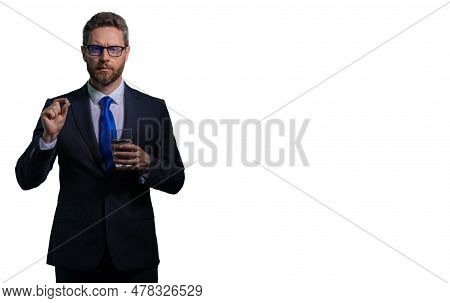 Millennial Businessman Having Headache. Business Man In Suit Suffer From Migraine Or Headache. Tired