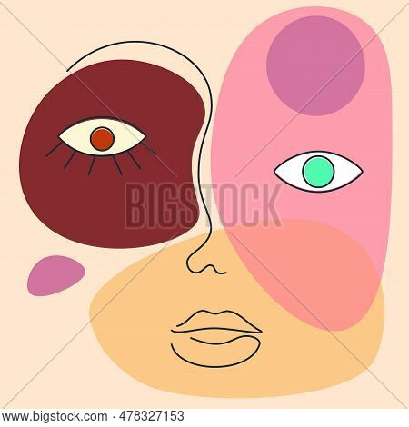 Modern Line Art Face With Shapes