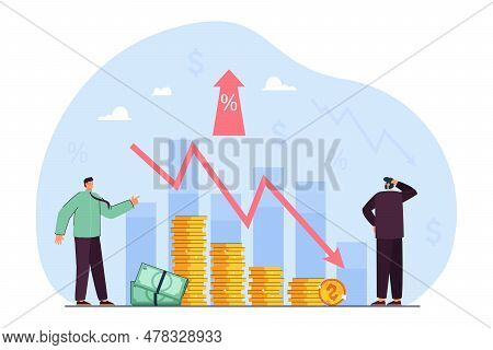 Banks Rising Interest Rates Vector Illustration. Angry Businessman Pointing At Money Chart With Infl