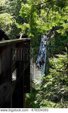 North Vancouver, Canada - June 4, 2023: View Of Lynn Canyon Suspenson Bridge At The Lynn Canyon Park