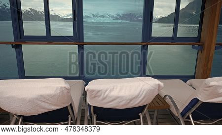 Window View To Northern Landscape From Resort Daybeds. Secluded Landscape