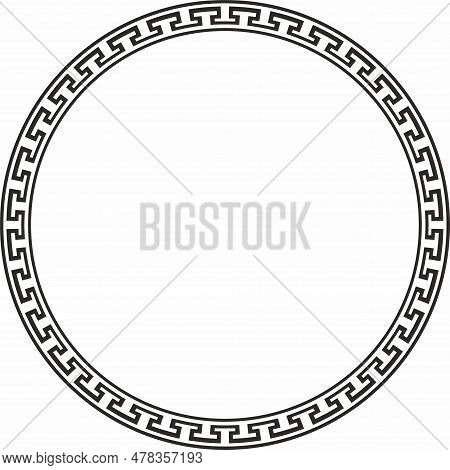 Vector Monochrome Round Chinese Ornament. Circle Border, East Asian Frame. Korea Pattern, Taiwan, Ho