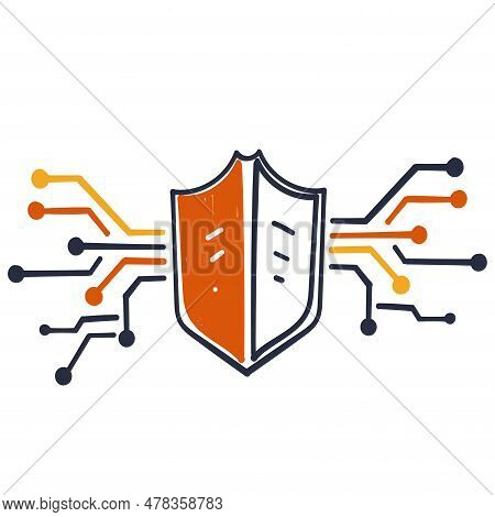 Hand Drawn Doodle Digital Shield Illustration Vector