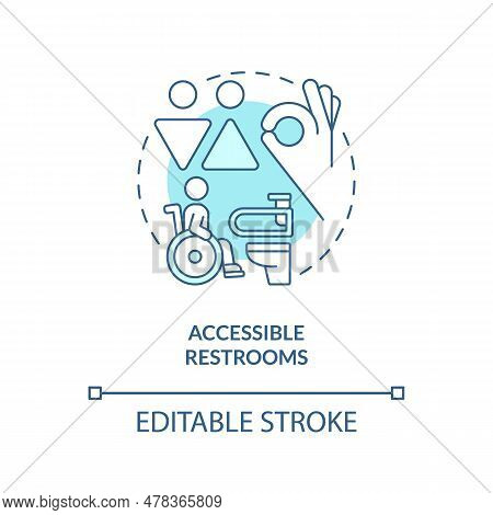 Accessible Restrooms Turquoise Concept Icon. Grab Bar. Water Closet. Person With Disability. Equal A