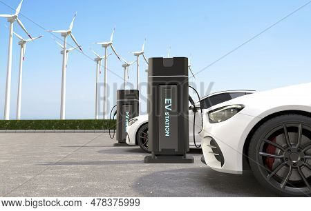 Ev Charging Station, Clean Energy Filling Technology, Electric Car Charging. 3d Illustration
