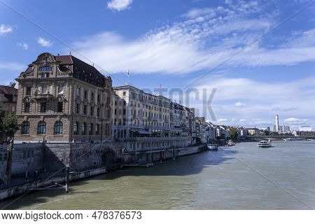 Basel, Switzerland -september 18, 2022: Switzerland, Basel-stadt, Basel - View Of River Rhine