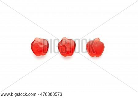 Red Fruit Marmalade In The Form Of Berries With Natural Apple Juice And Pectin. Flat Lay, Copy Space