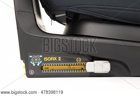 Isofix Child Car Seat Fastening Close Up, Isolated On White