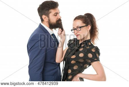 Follow The Leader. Sexy Woman Touch Man Beard. Business Woman Rule Businessman. Couple In Love. Havi