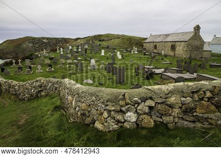 Welsh Chapel Of Eglwys Llanbadrig Church On Anglesey, Wales, United Kingdom, Landscape, Wide Angle