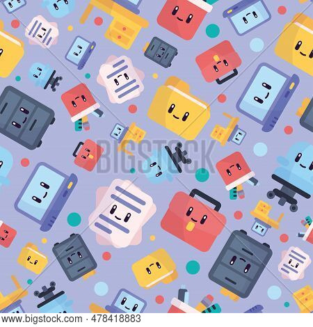 Seamless Pattern Background With Cute Office Icons Vector Illustration