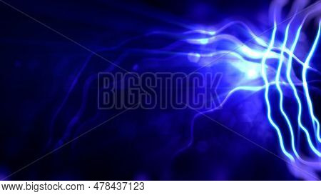 Bright Glowing Blue Agleam Gentle Lines On Black Background - Abstract 3d Illustration