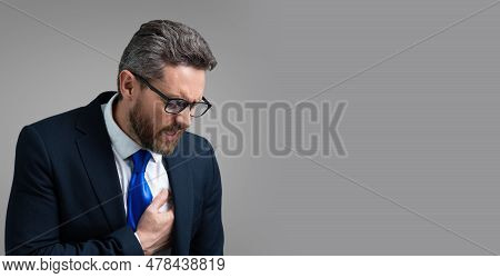 Tired, Headache And Eye Strain. Business Man In Suit With Stress, Burnout And Fatigue Eyestrain. Chr