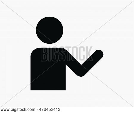 Stick Figure Gesture Icon. Man Person Character Point Pointing Arm Hand Presentation Teach Black Whi