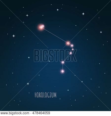 Constellation Horologium Scheme In Starry Sky. Open Space. Vector Illustration Horologium Constellat