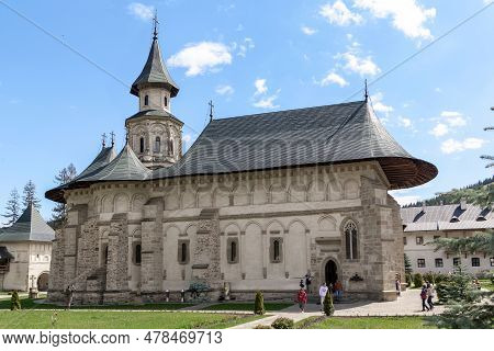 Putna, Romania - April 30, 2023: This Is A Monastery Cathedral (xvii Century) In A Traditional Roman